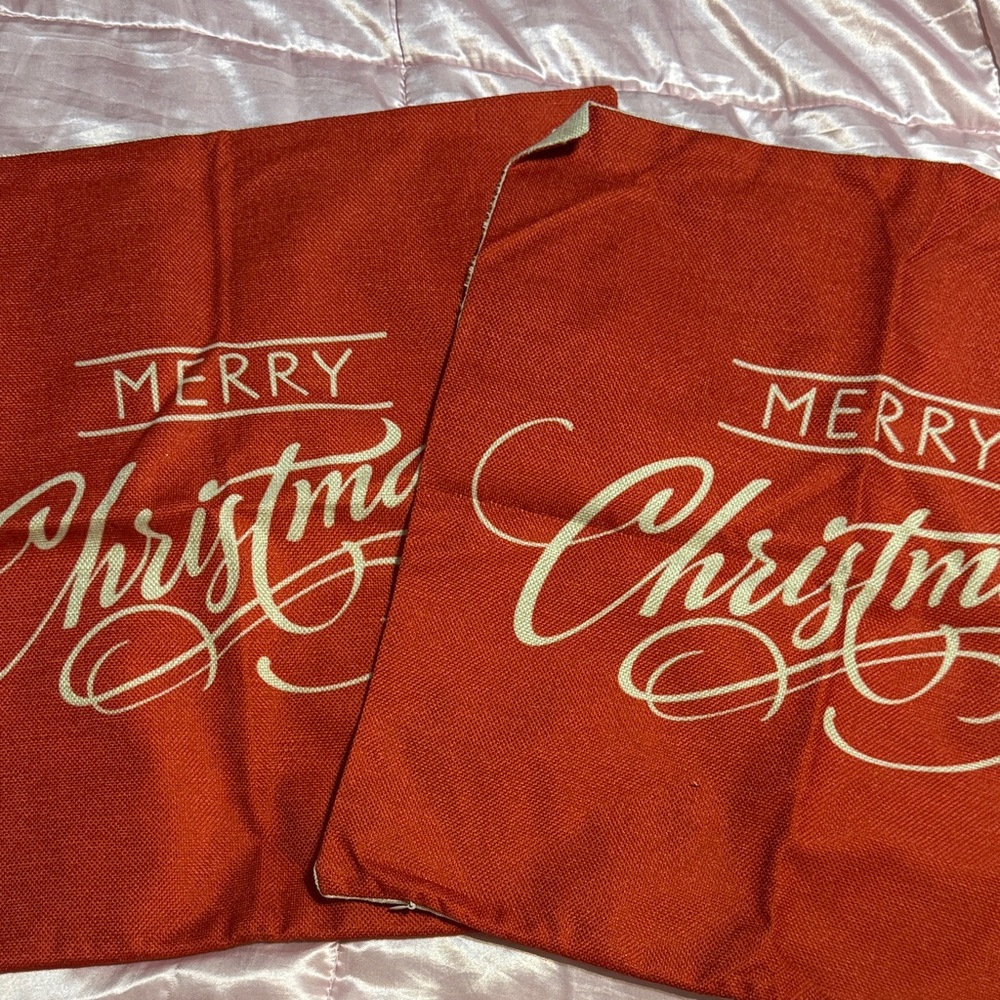 Elegant Merry Christmas Pillow Covers in Red